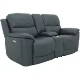 Kaden Power Reclining Console Loveseat with Power Headrest & Lumbar in Ocean Blue Top-Grain Leather